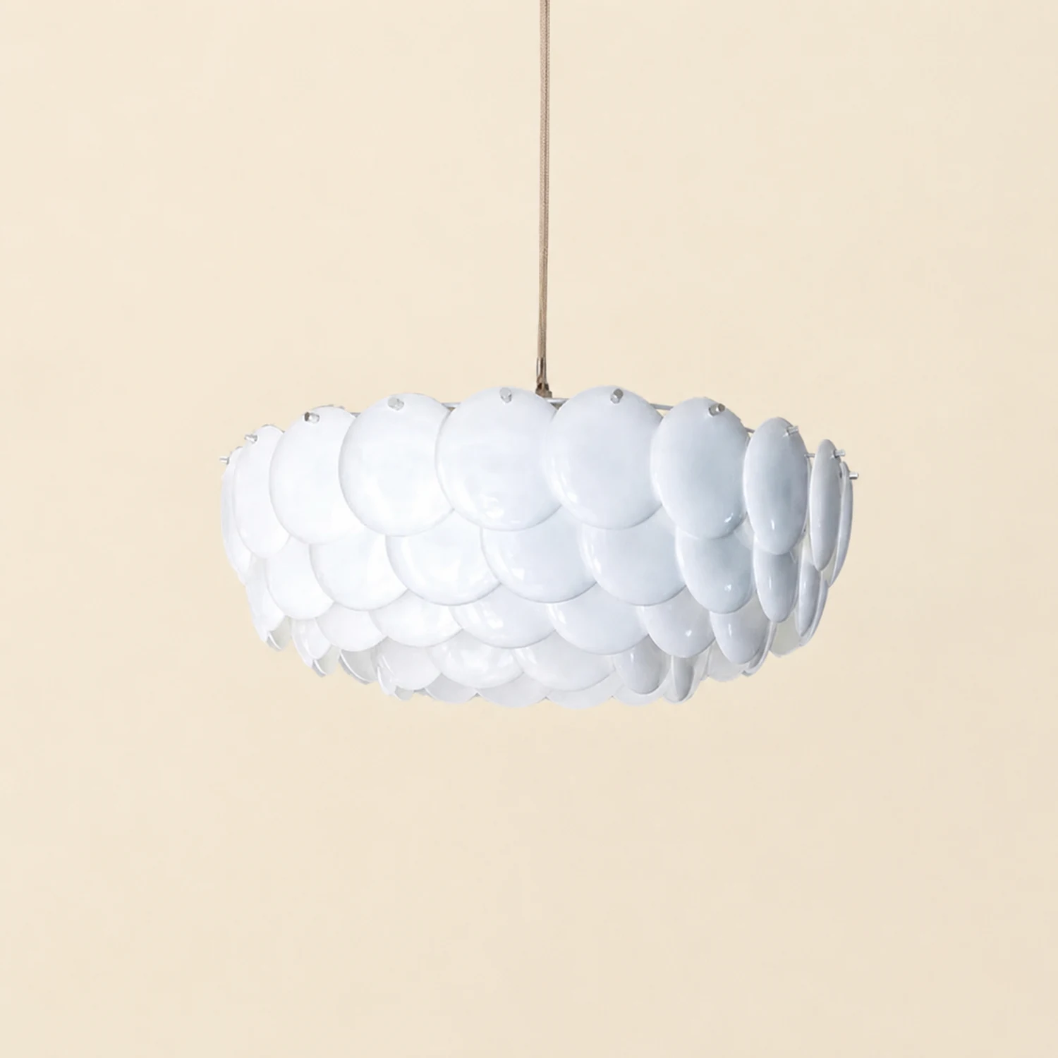 Lottie Wihte Art Deco Chandelier Light Fixture, Ceramic Leaf & Metal - Lumpaz