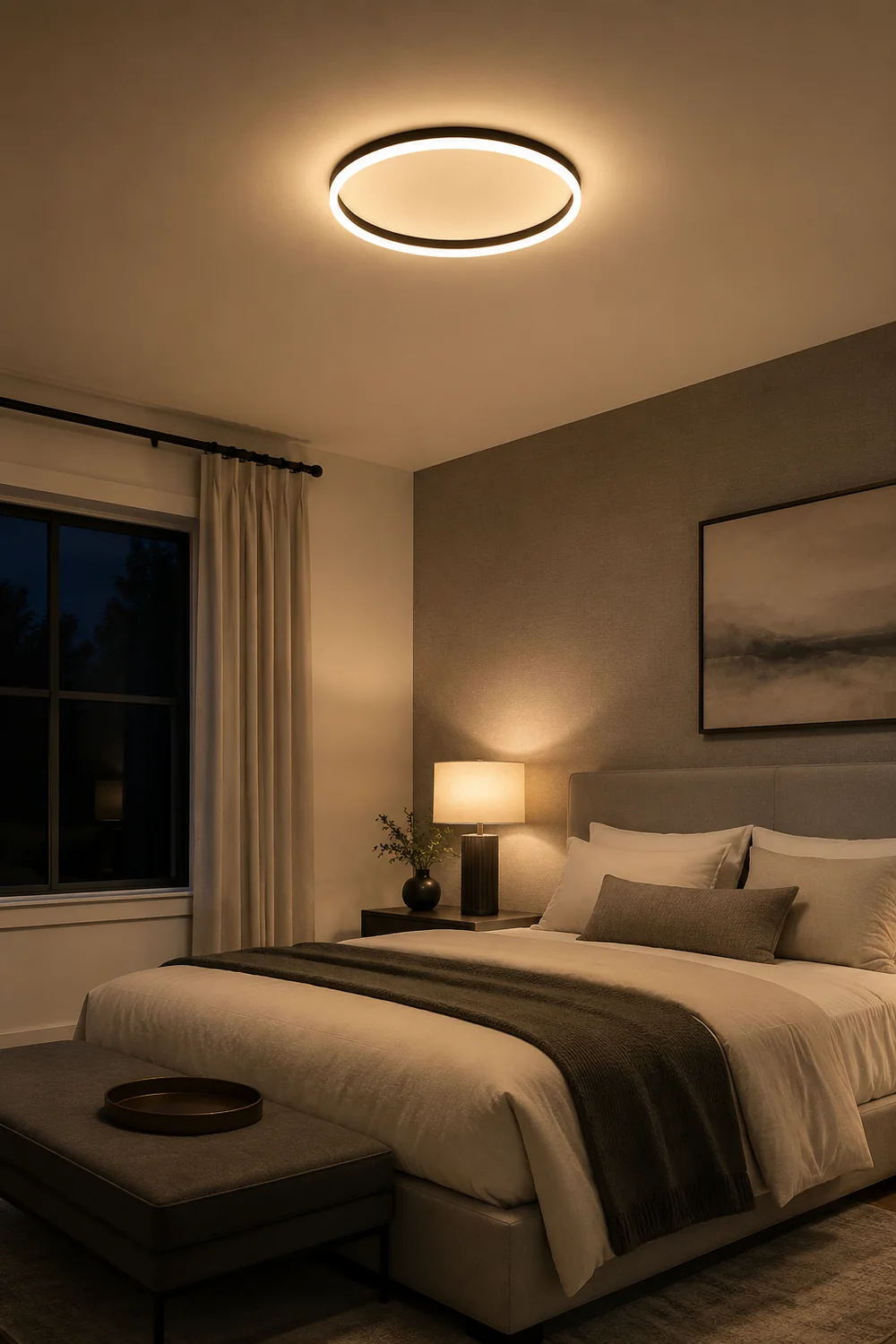 Quinn Minimalist Ring Hollow Metal Flush Mount Ceiling Light, Black - Lumpaz