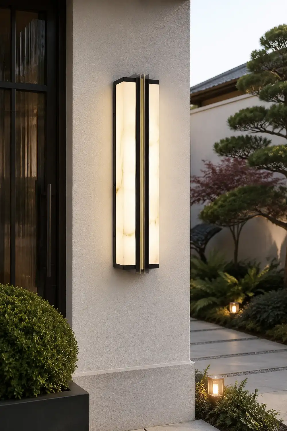 Modern Black LED Indoor/Outdoor Wall Lights with Resin Marble Shade复制 - Lumpaz