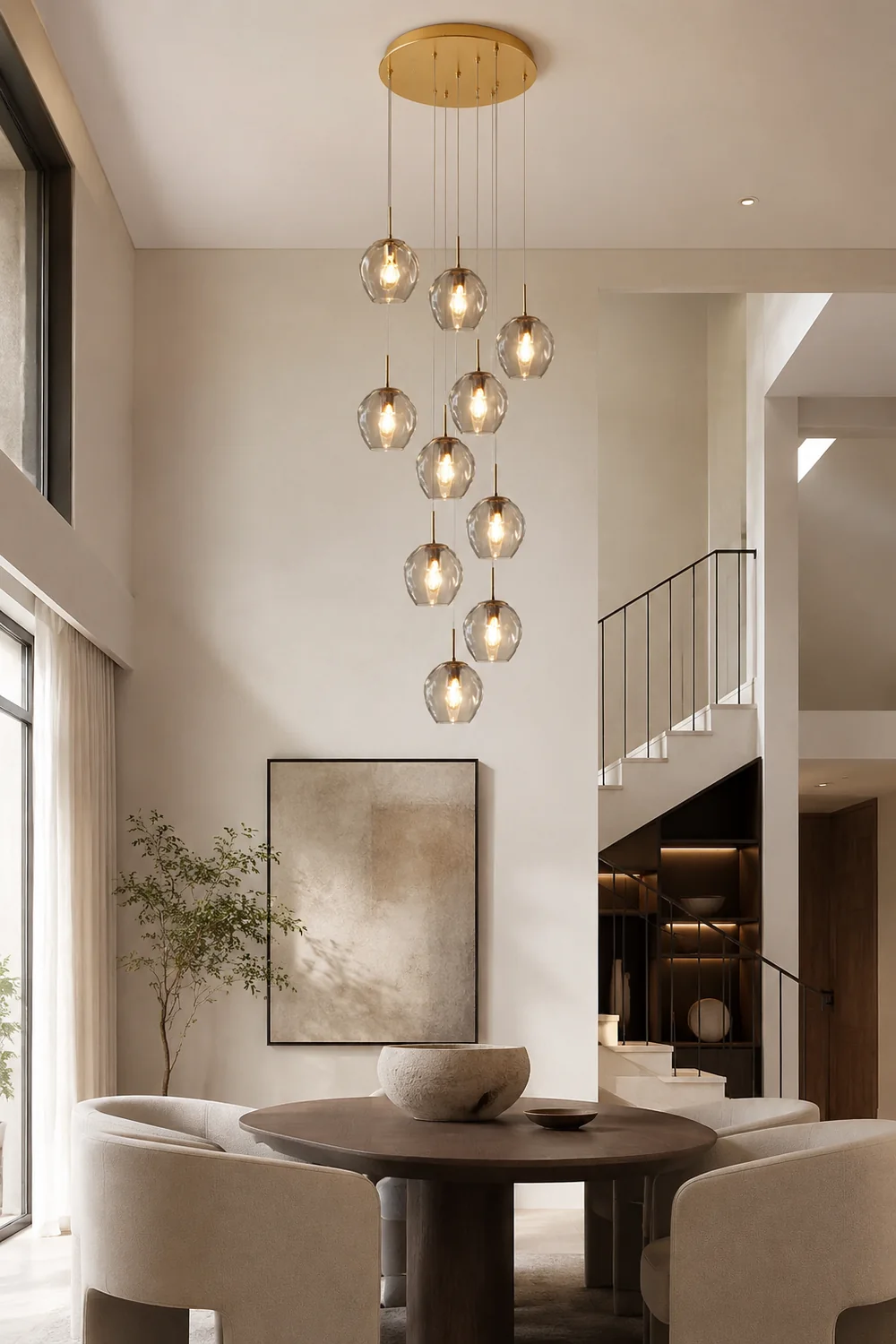 Hailie Modern Ball Glass Chandelier Gold Living Room Staircase - Lumpaz