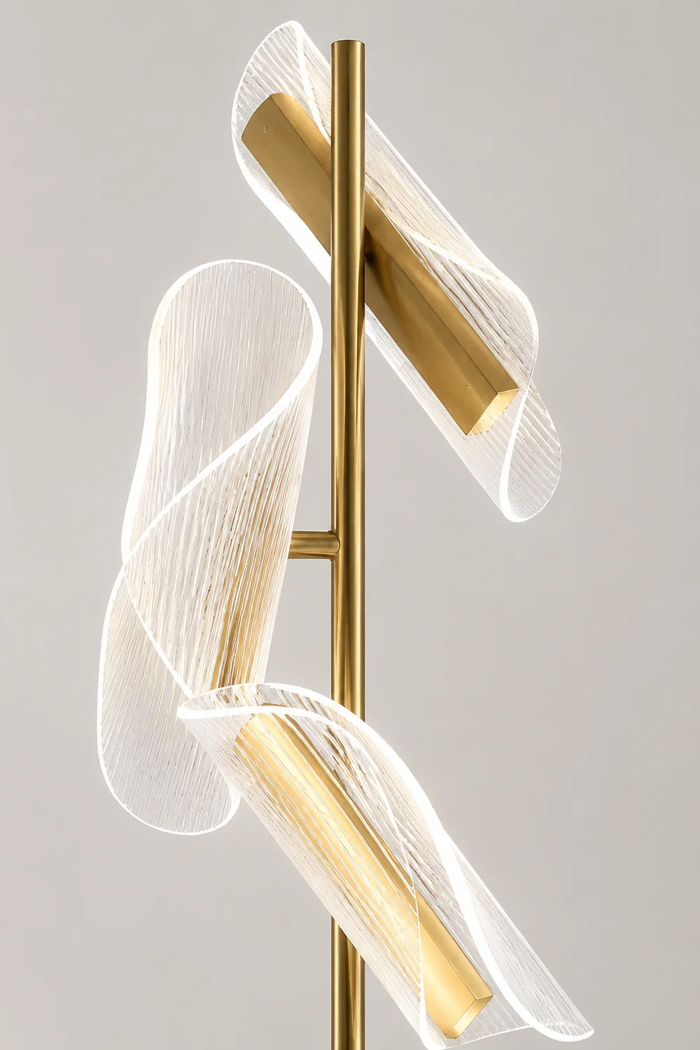 Salgado Floor Lamp Waves/3 Heads Modern, Acrylic, Gold/White, Living Room - Lumpaz