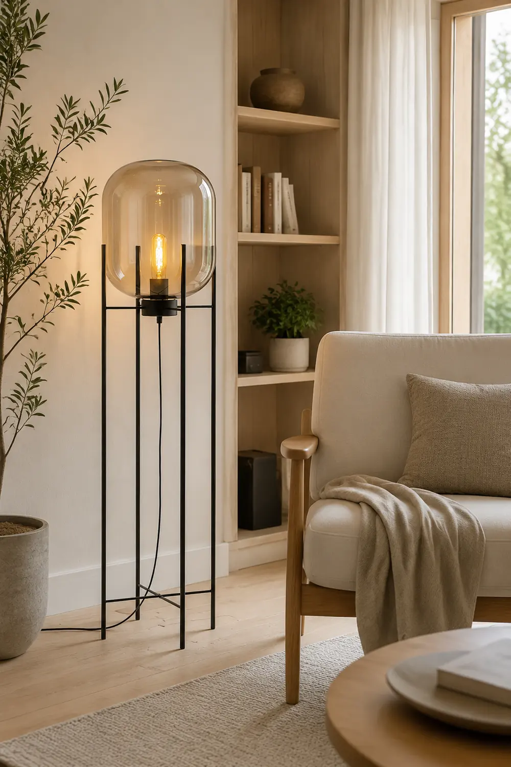 Salgado Modern Globe Glass/Metal Floor Lamp, Living Room - Lumpaz