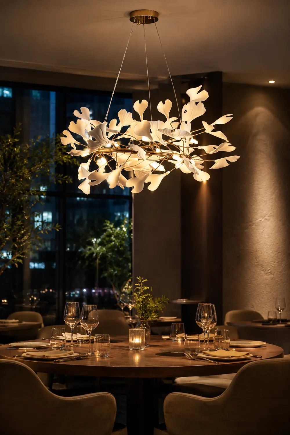 Ophelia GinkLuxe Modern Golden LED Chandelier, Metal & Ceramic - Lumpaz