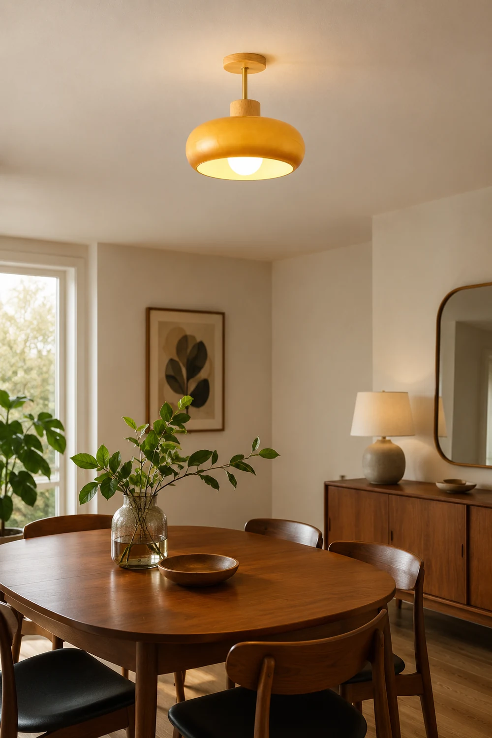 Hailie Flush Mount Ceiling Light Cup Minimalist Wood/Glass White/Orange - Lumpaz