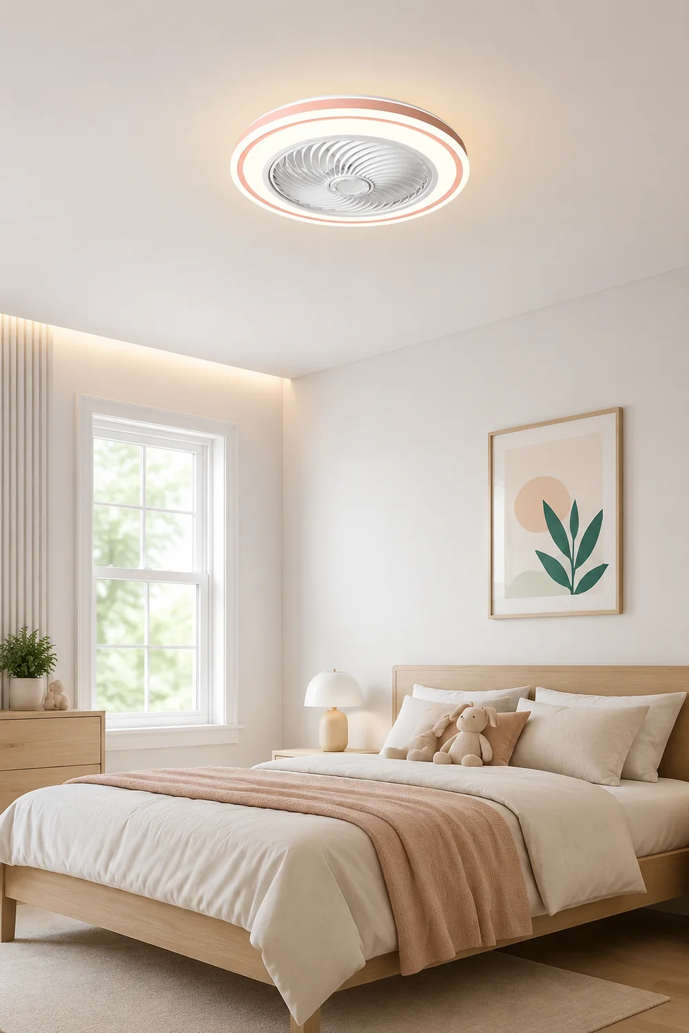 Quinn Round Ceiling Fan with Light, Bedroom - Lumpaz