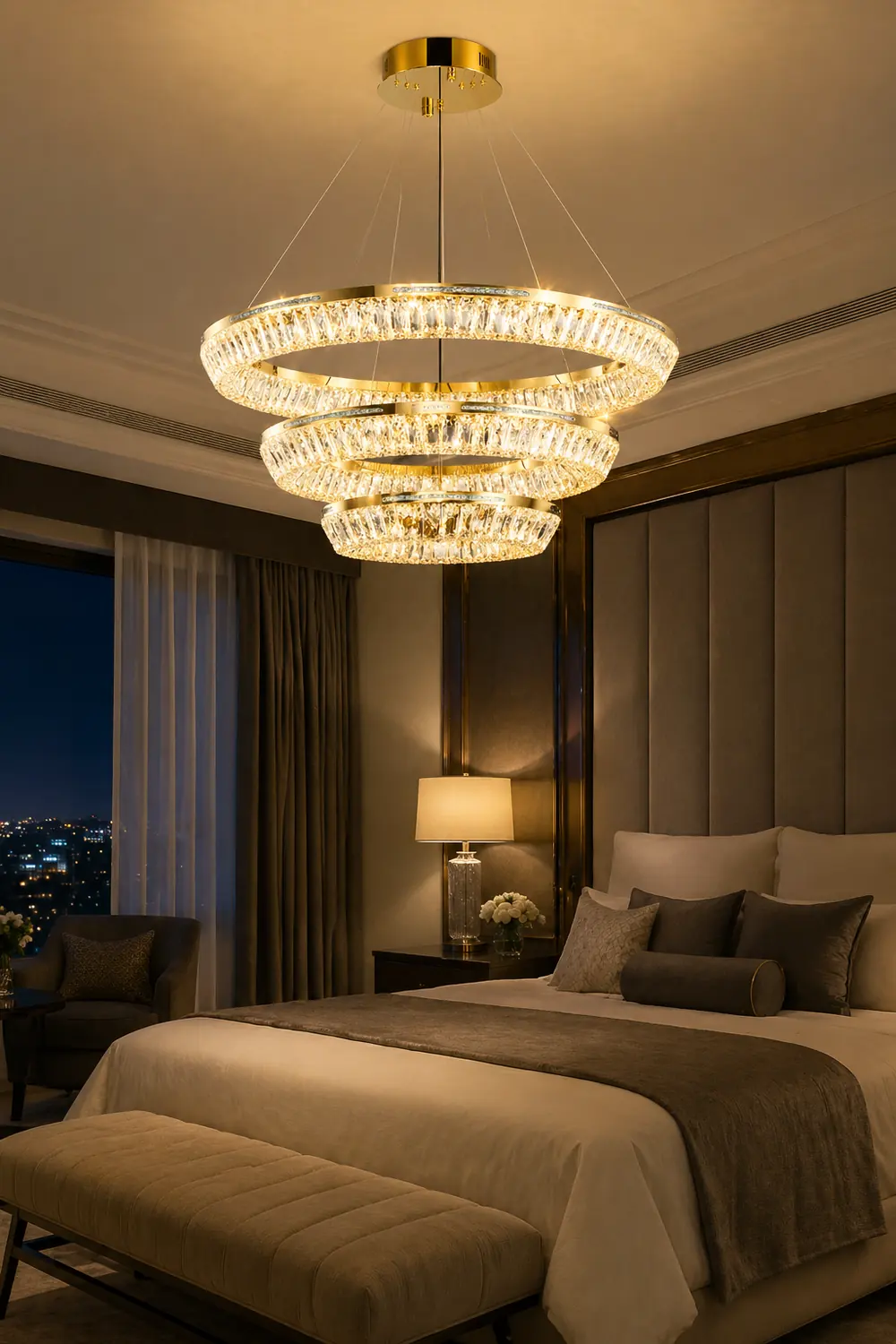 Marilyn Modern Luxury Crystal Gold Chandelier, Tri-Circle - Lumpaz