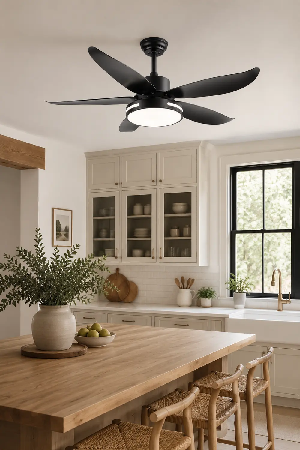Haydn 5-Blade Modern Basic DC Ceiling Fan with Light, White/Black, 52'' - Lumpaz