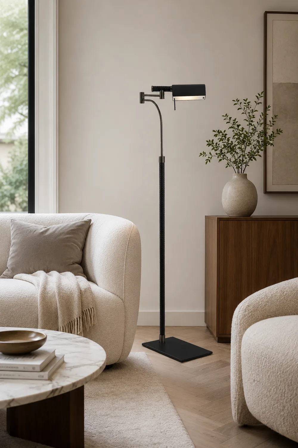 Salgado Design Modern Black Floor Lamp, Leather & Metal - Lumpaz