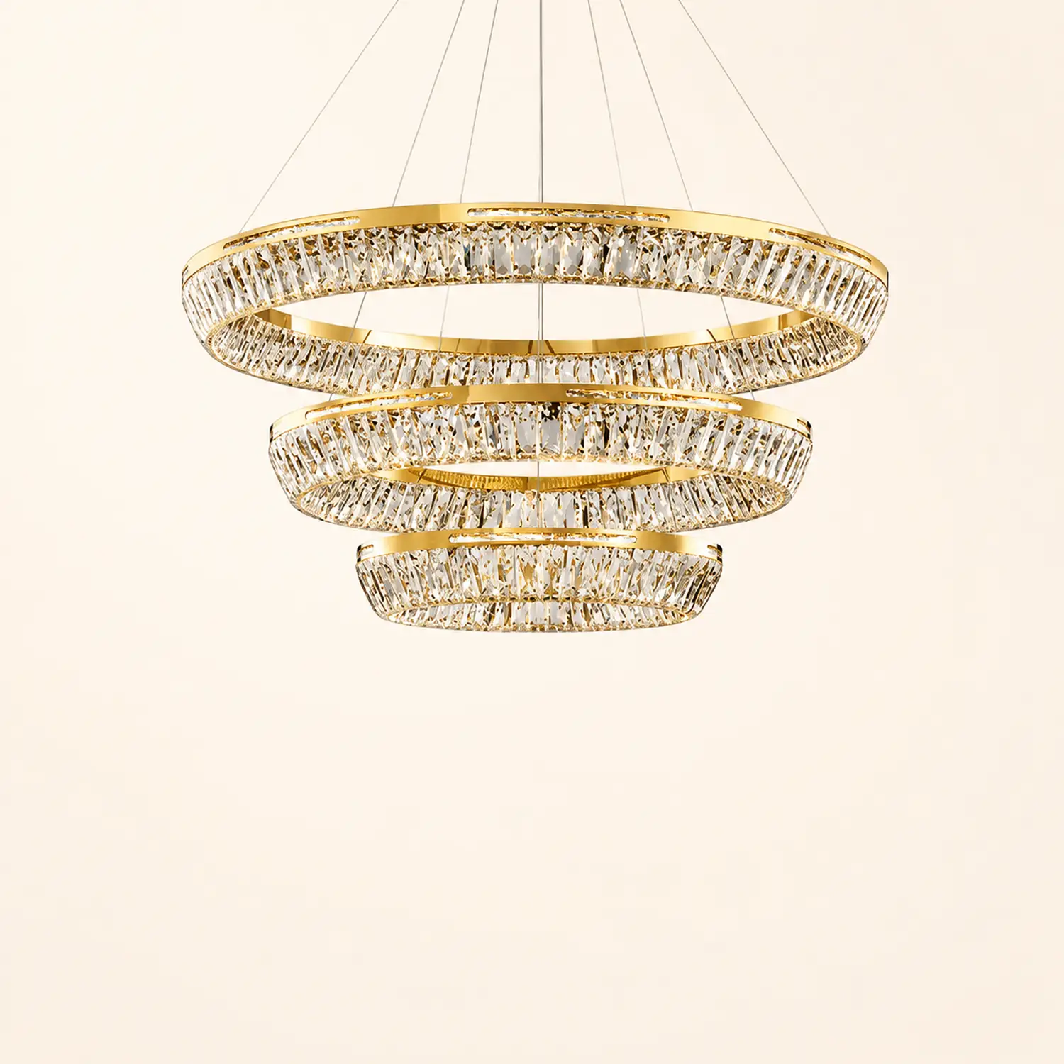 Marilyn Modern Luxury Crystal Gold Chandelier, Tri-Circle - Lumpaz