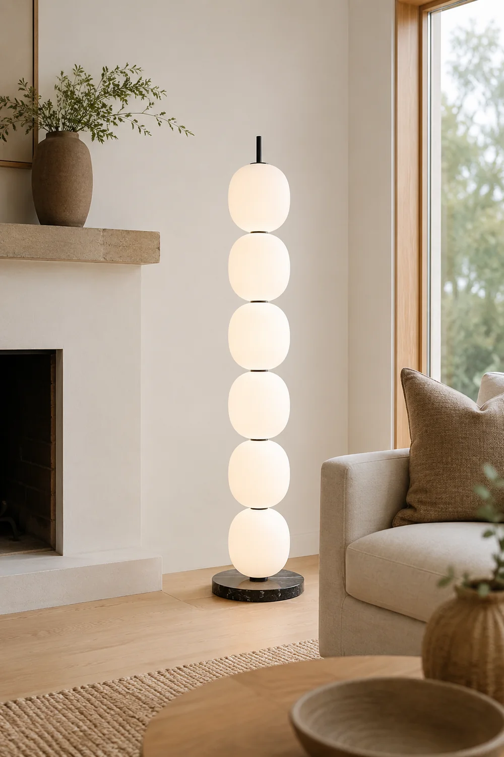Valentina Modern Lantern Glass Floor Lamp, White, Living Room - Lumpaz