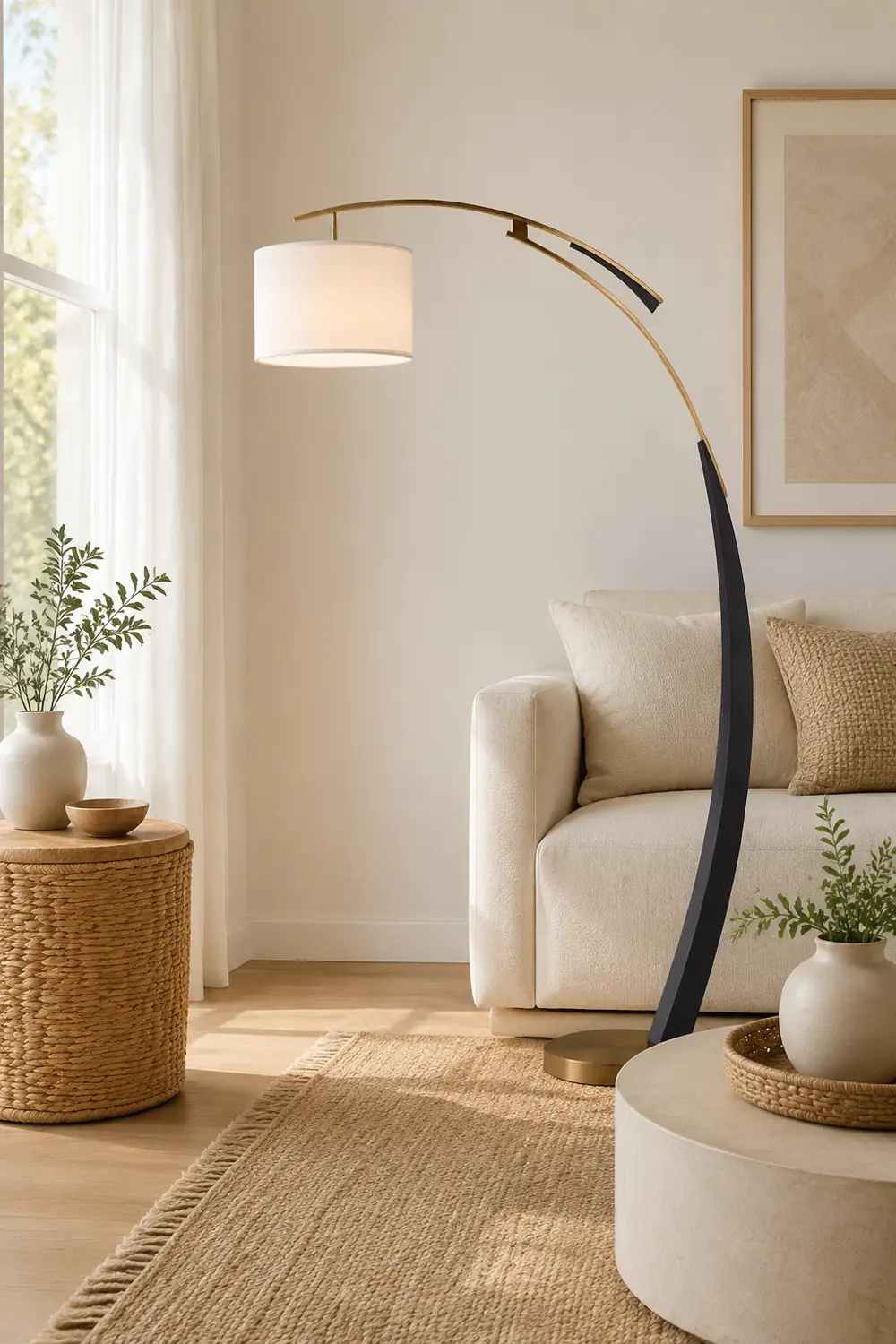 Salgado Floor Lamp 3 Color Temperature Switchable, Artificial Fabric/Metal - Lumpaz
