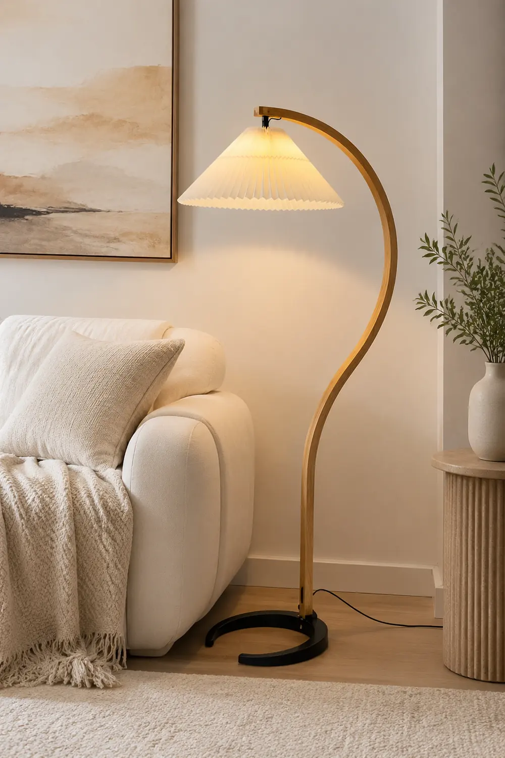 Ozawa Unique LED Beige Floor Lamp Wood/Metal Bedroom/Living Room - Lumpaz