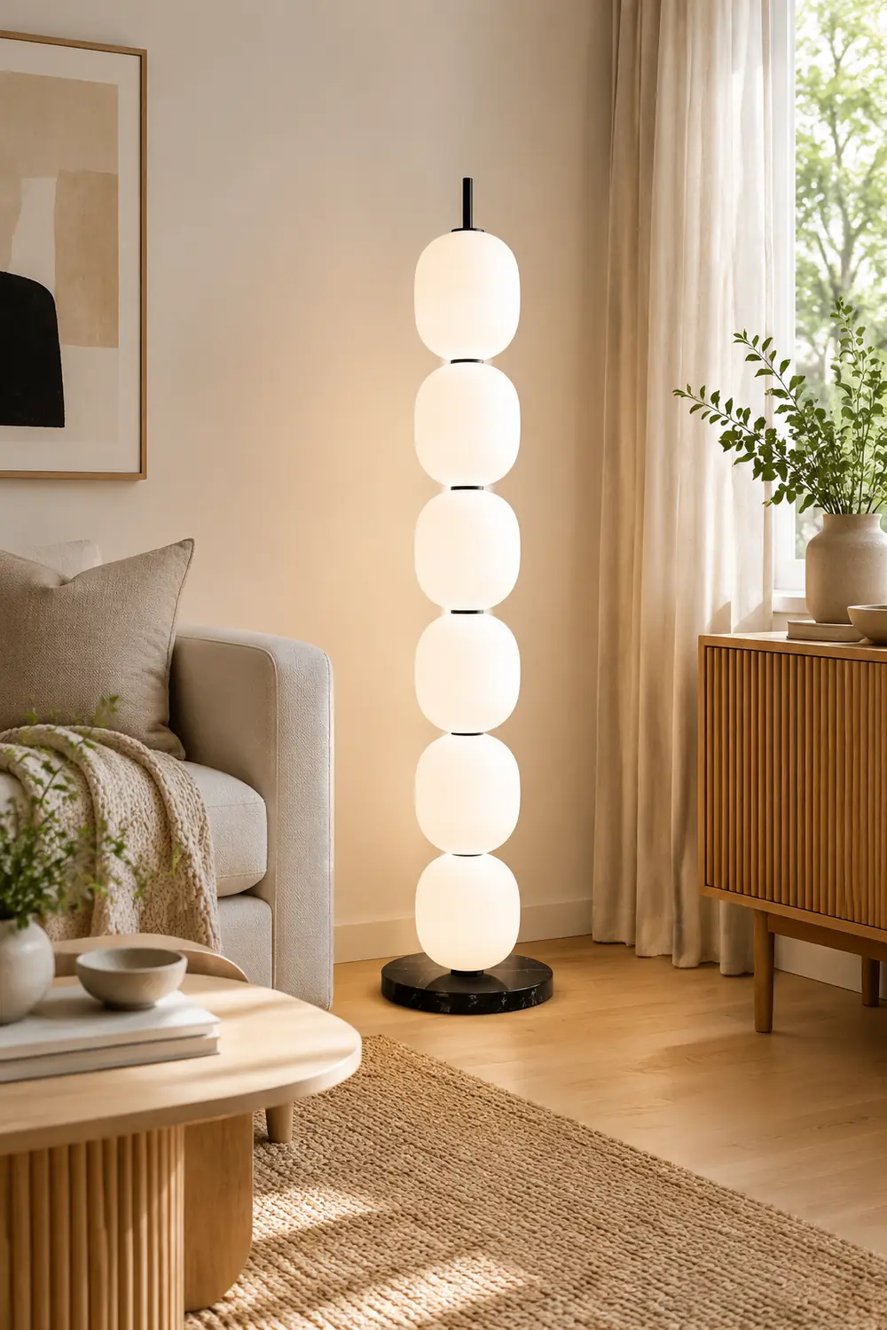 Valentina Modern Lantern Glass Floor Lamp, White, Living Room - Lumpaz