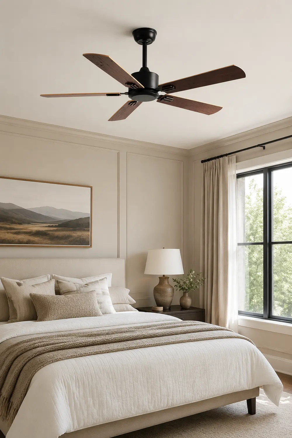 Haydn 5-Blade Modern Black & Coffee DC Ceiling Fan, Metal & Wood, 51'' - Lumpaz