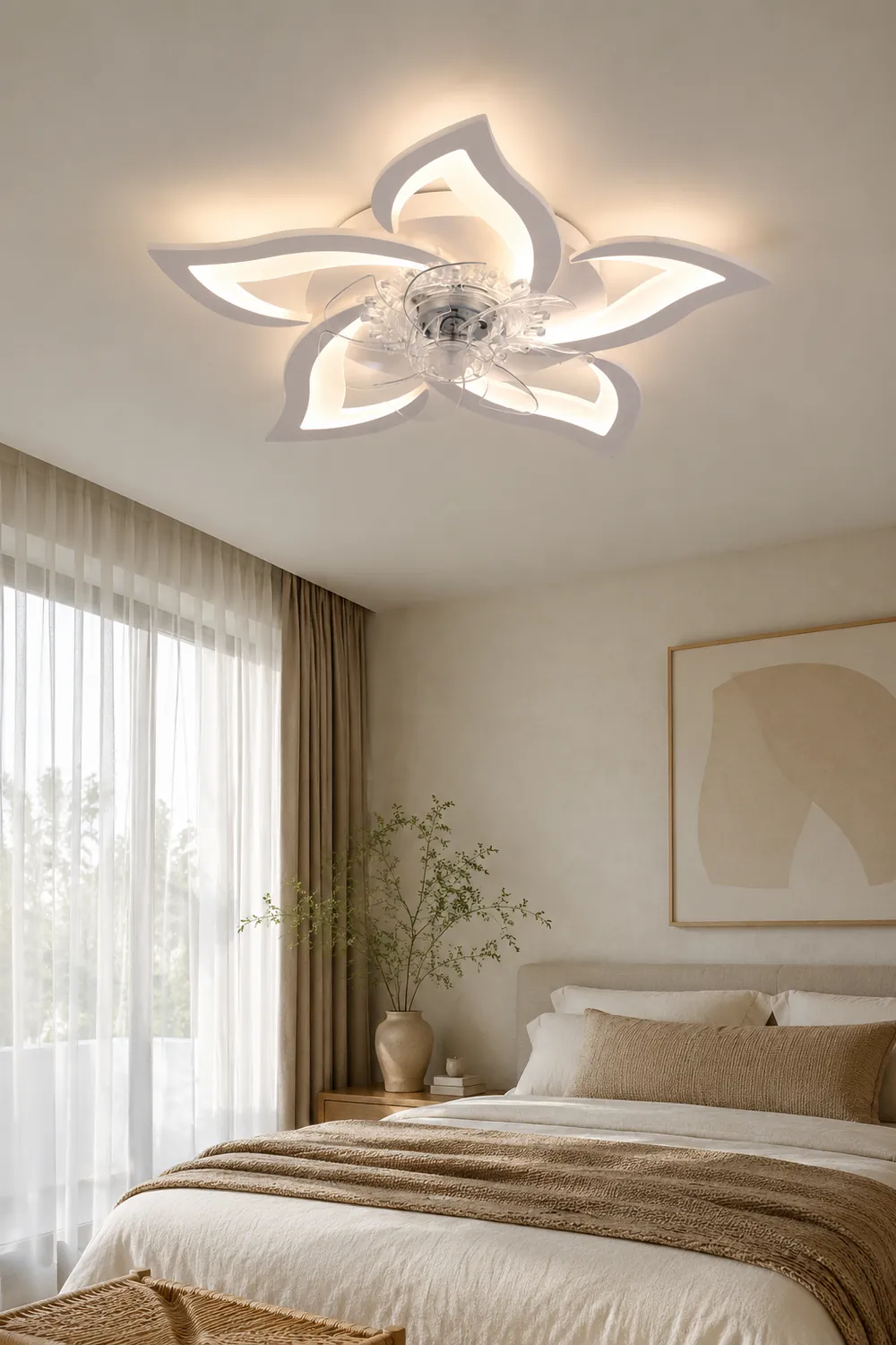 Hana Flower Ceiling Fan with Light, 2 Color, L 25.5" - Lumpaz