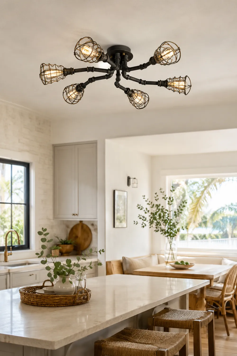 Alessio Industrial Flush Mount Ceiling Light, Black/Brass - Lumpaz