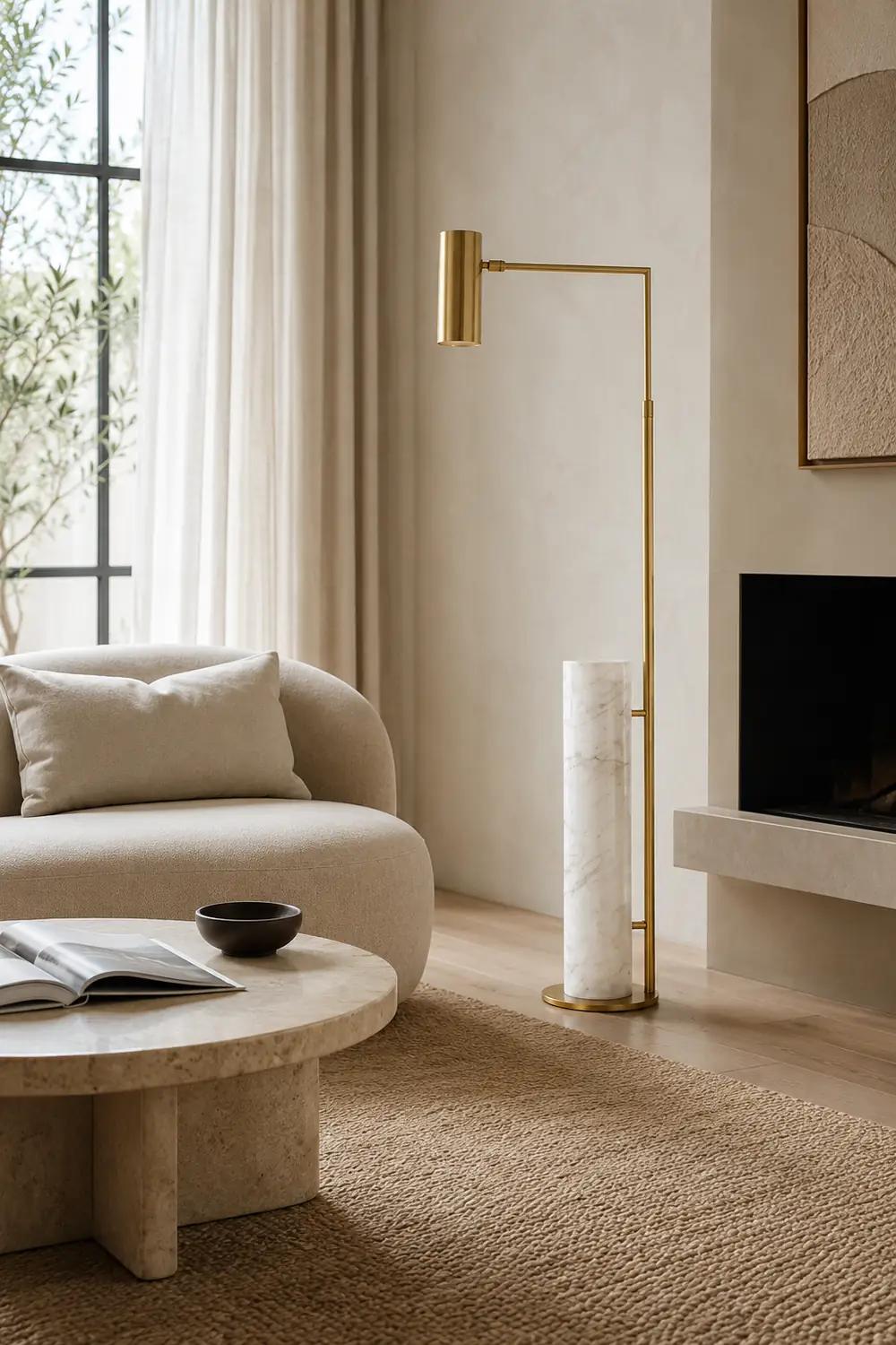 Salgado Minimalistic Gold Floor Lamp, Metal & Marble, Living room - Lumpaz