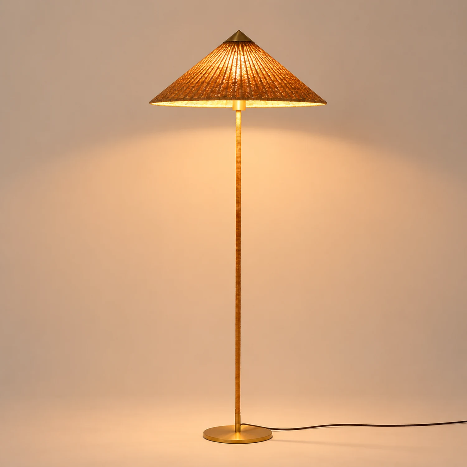 Muto Modern Metal Fabric Rattan Floor Lamp - Lumpaz