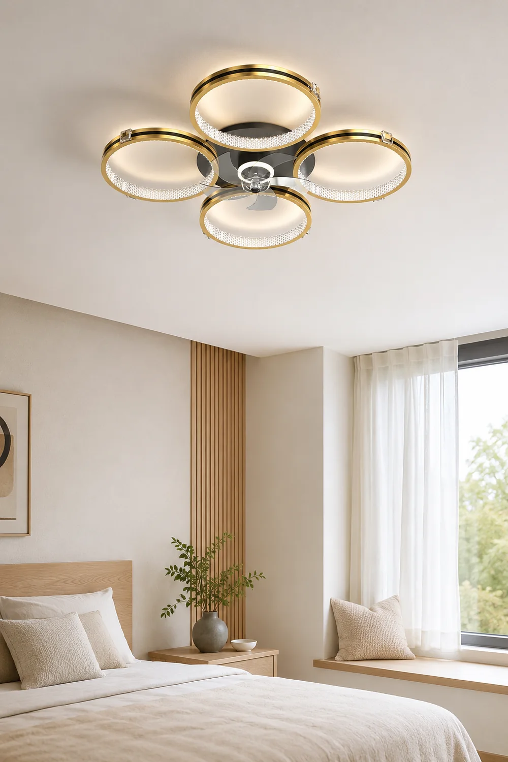 Kirsten 4-Rings 5-Blade Ceiling Fan with Light, 31"/40.5" - Lumpaz