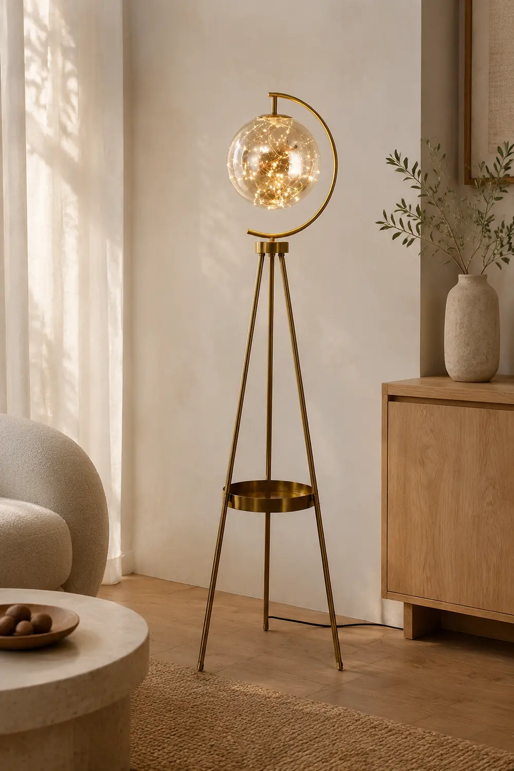 Kady Modern Starry Globe Glass Floor Lamp, Gold - Lumpaz