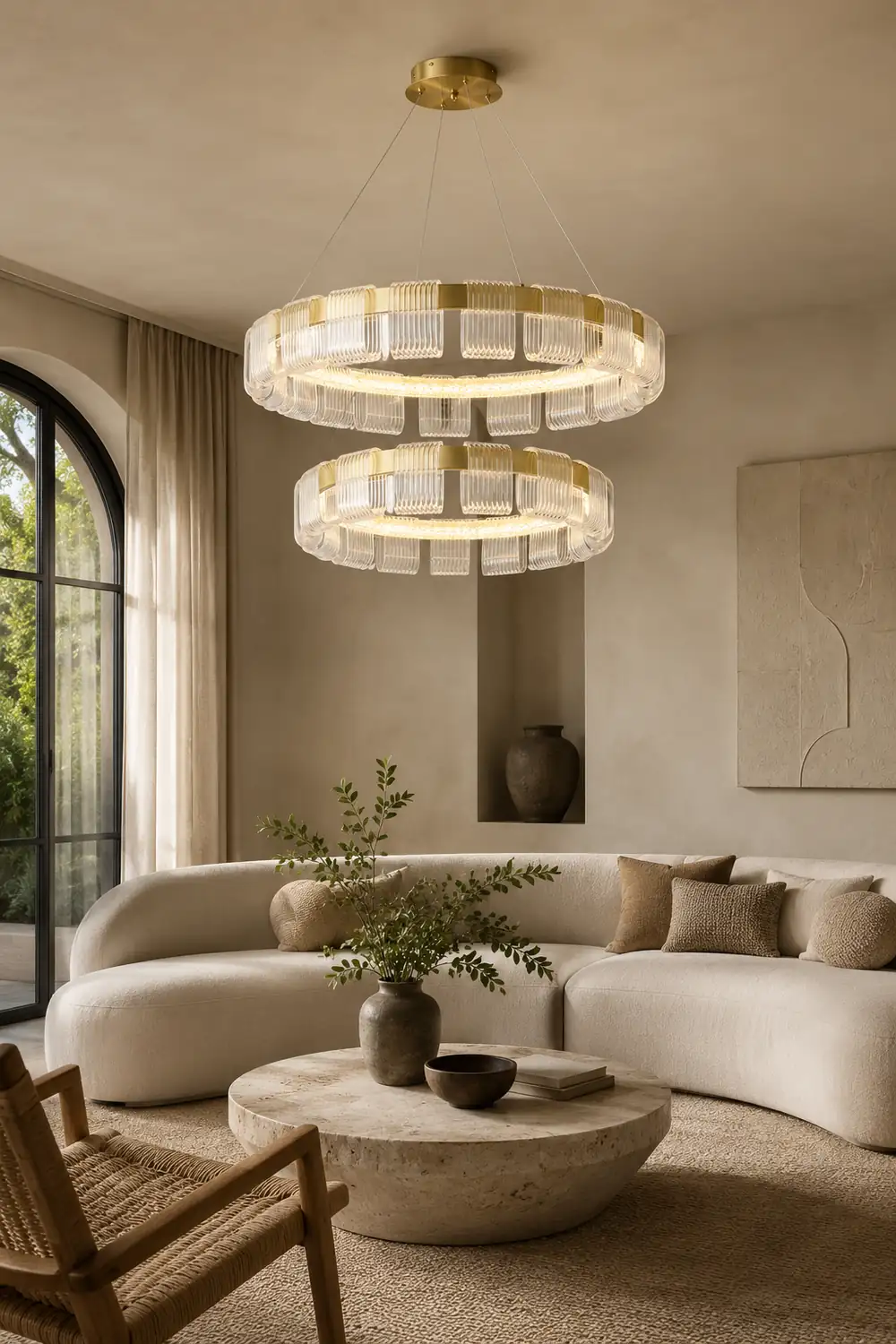 Evette Modern Acrylic Ring Pendant Light, White/Gold - Lumpaz