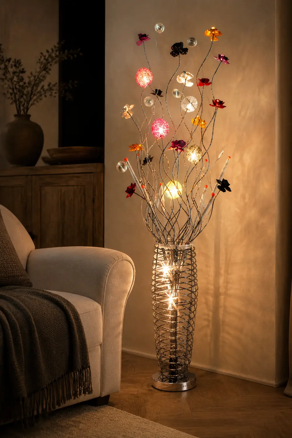 Bella Art Deco Flower Vase Silver Metal Floor Lamp - Lumpaz