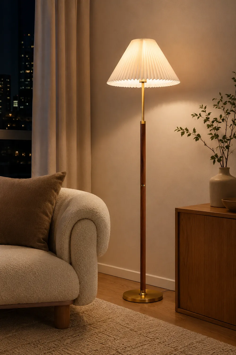 Ozawa Simple Walnut/Metal/Fabric, Table/Floor Lamp, Living Room - Lumpaz