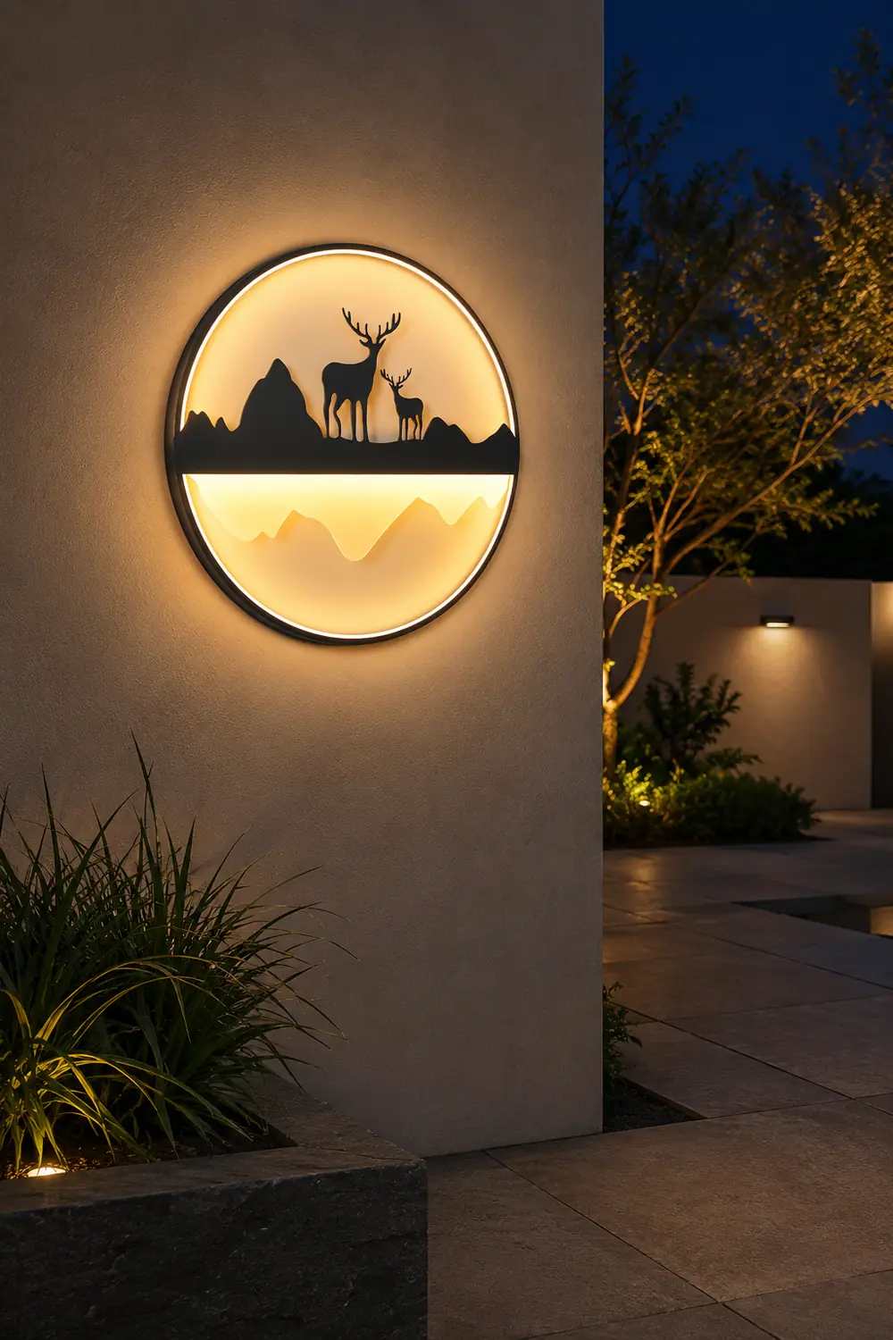 Round Mountain Scenery Silhouette Dimmable with Remote Outdoor Wall Lights - Lumpaz