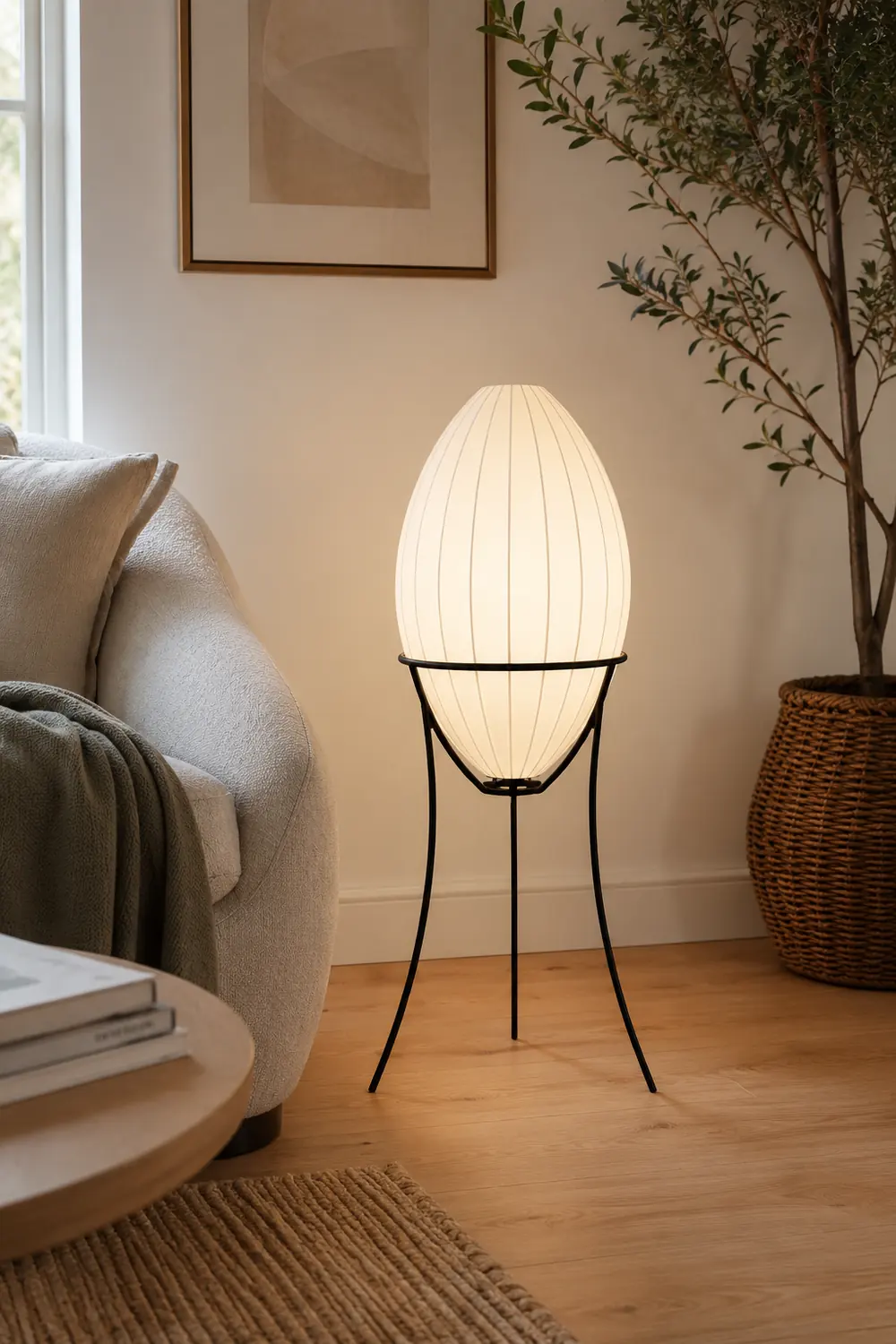 Renée Modern Egg Shaped Fabric & Metal Floor Lamp - Lumpaz