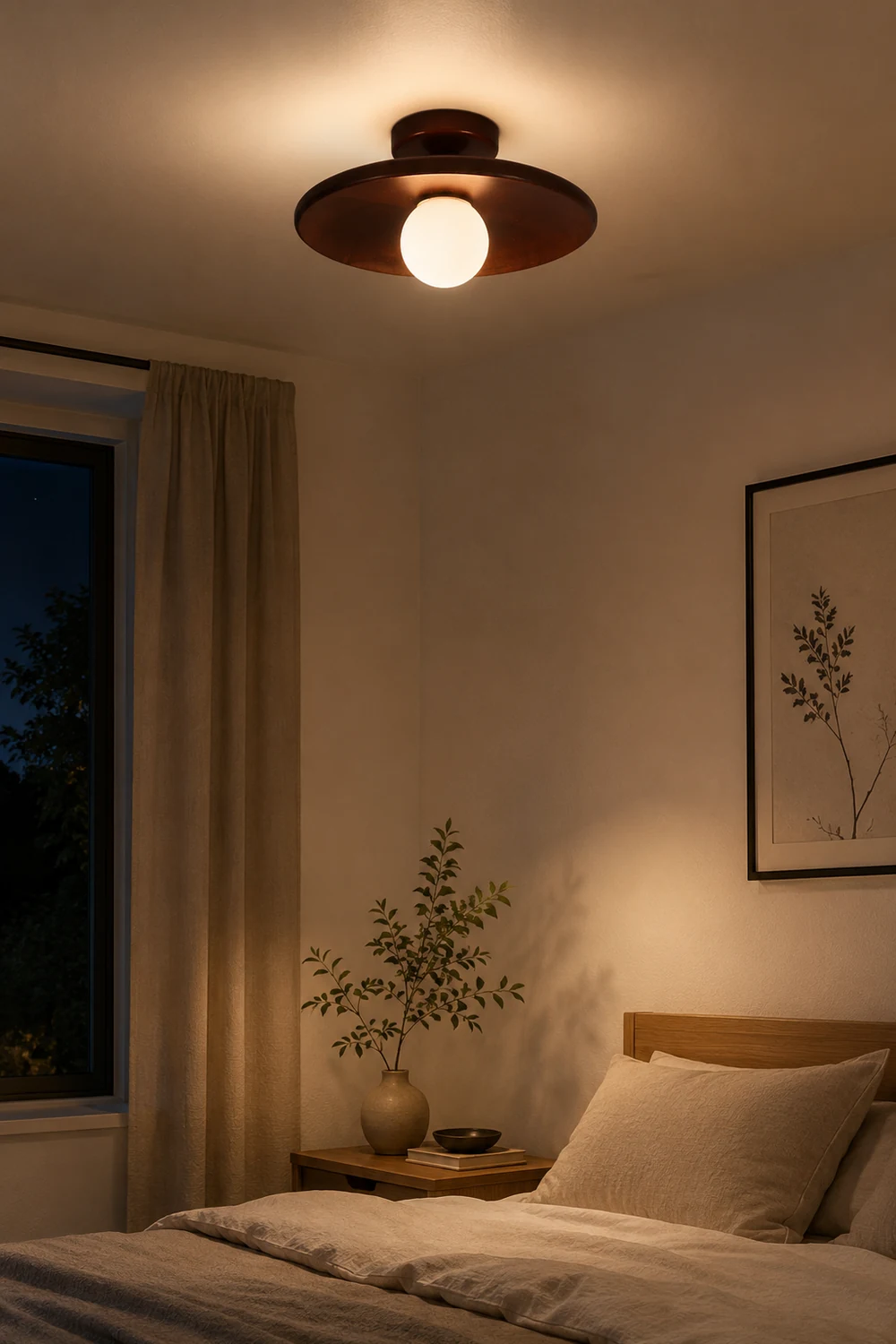 Carins Modern Round Flush Mount Ceiling Light Wood Walnut Bedroom - Lumpaz