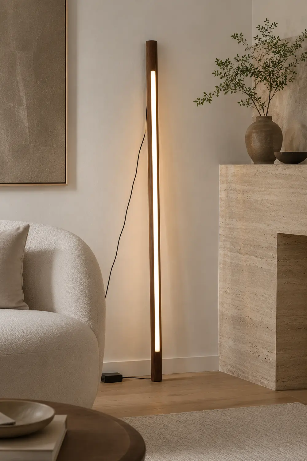 Ozawa Minimalist Linear Floor Lamp, Wood/Acrylic, Living Room - Lumpaz