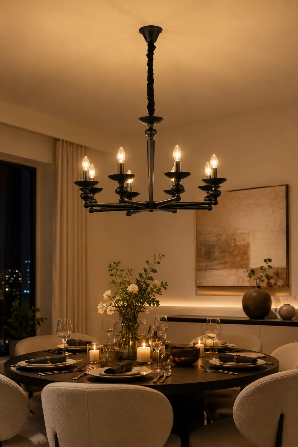 Alessio Retro Candle Wall Lamp/Black Chandelier for Living Room, Dining Room - Lumpaz