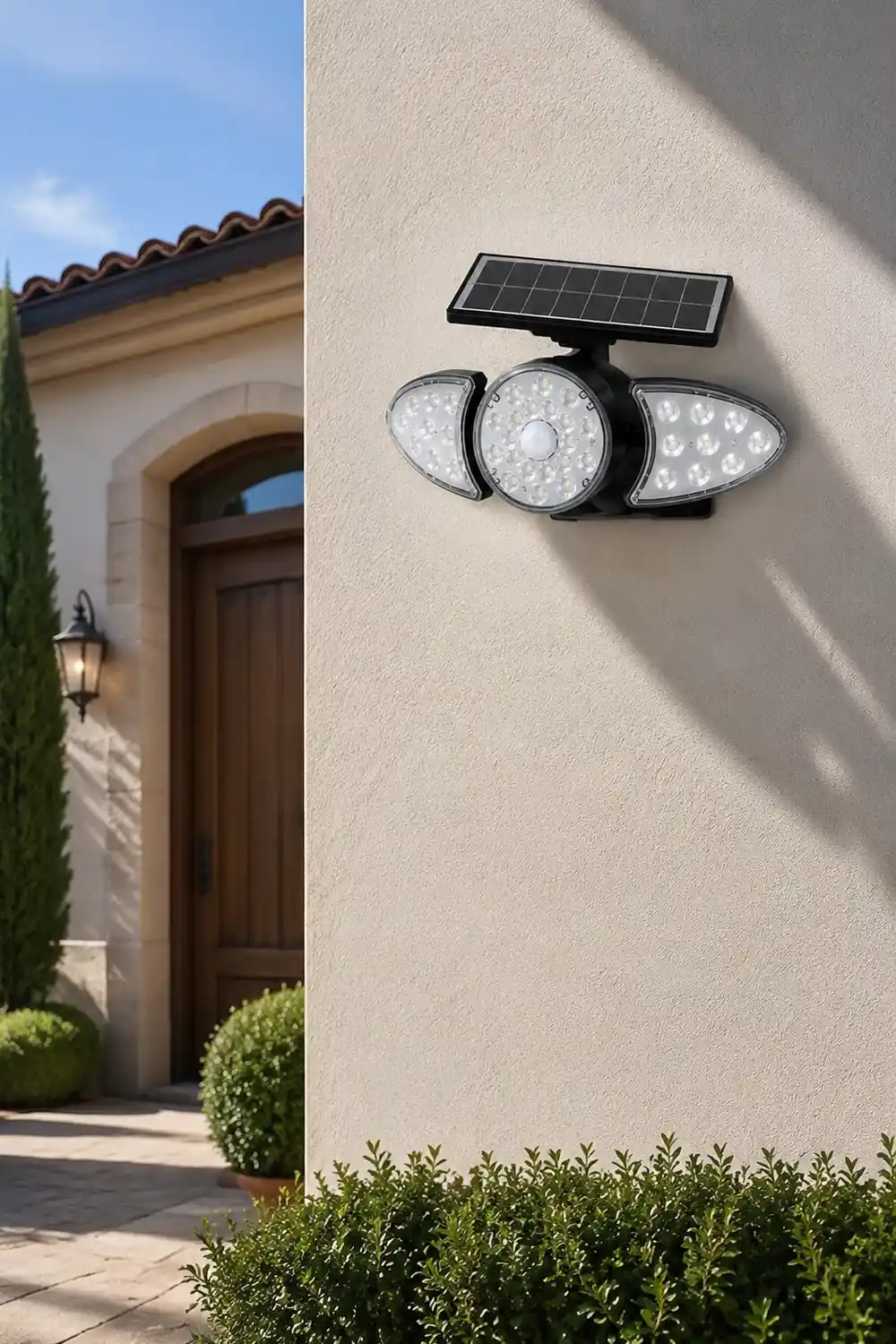 Solar Motion Security Light 3-Head Outdoor LED Wall Fixture with Motion Sensor - Lumpaz