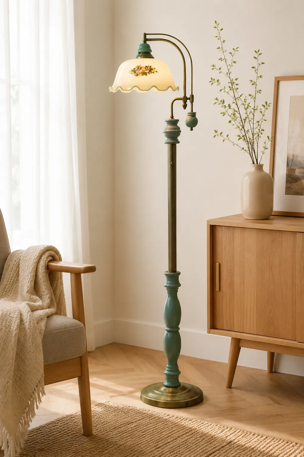 Morandi Retro Lotus Flower Shaped Metal Glass Floor Lamp - Lumpaz