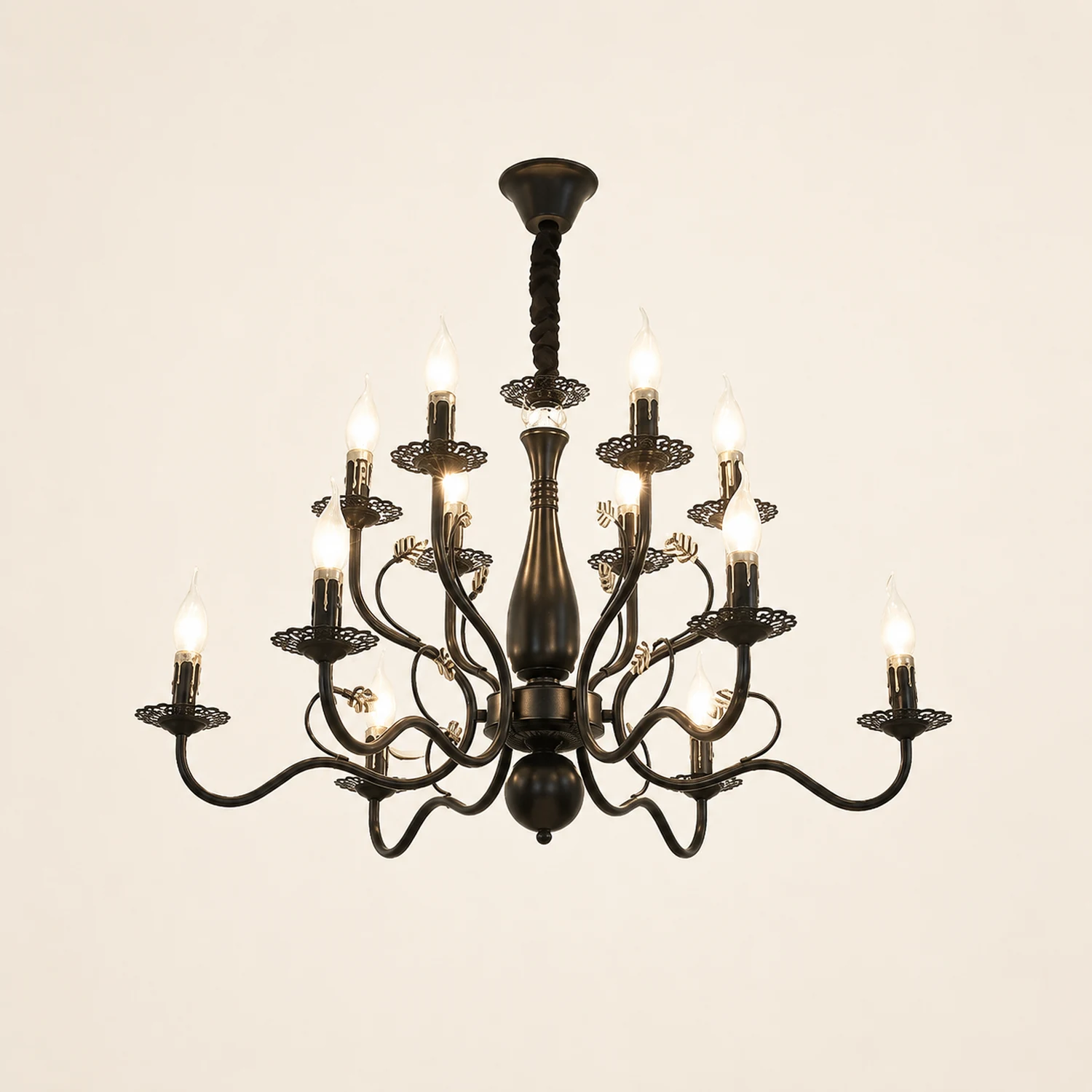 Marilyn Antique Candle Crystal/Metal Chandelier, Black/Gold - Lumpaz