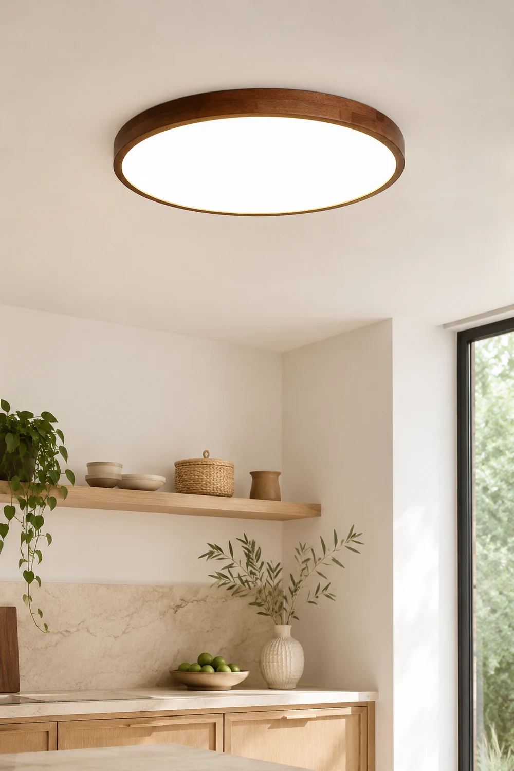 Ozawa Modern Geometric Walnut LED Flush Mount Ceiling Light - Lumpaz