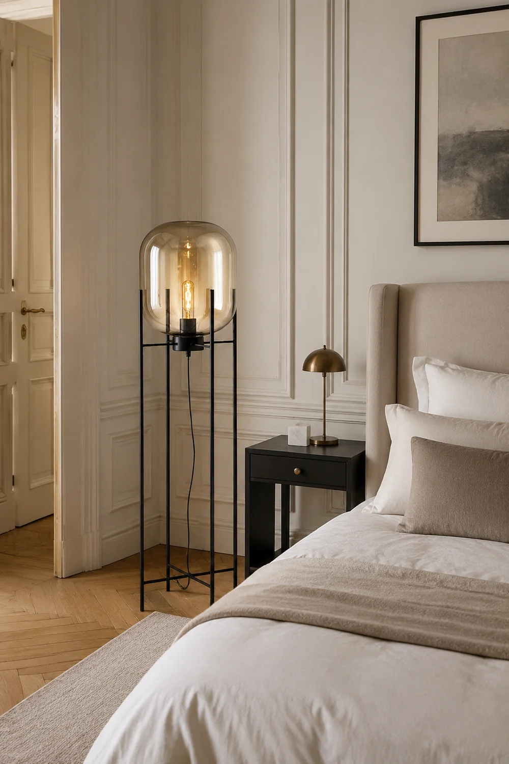 Salgado Modern Globe Glass/Metal Floor Lamp, Living Room - Lumpaz