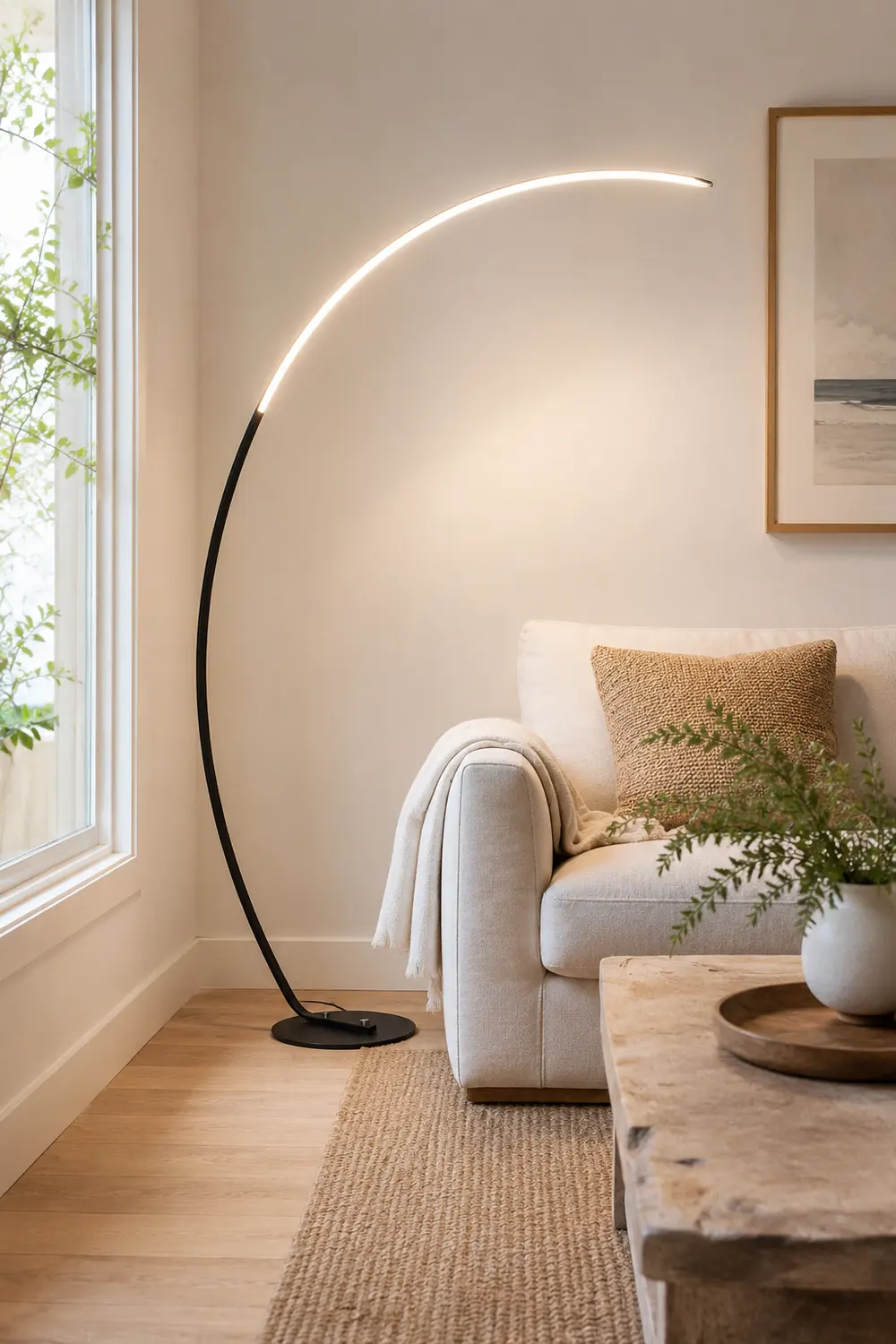 Edge Modern Arc LED Floor Lamp, Black/White, Metal/Silicon - Lumpaz