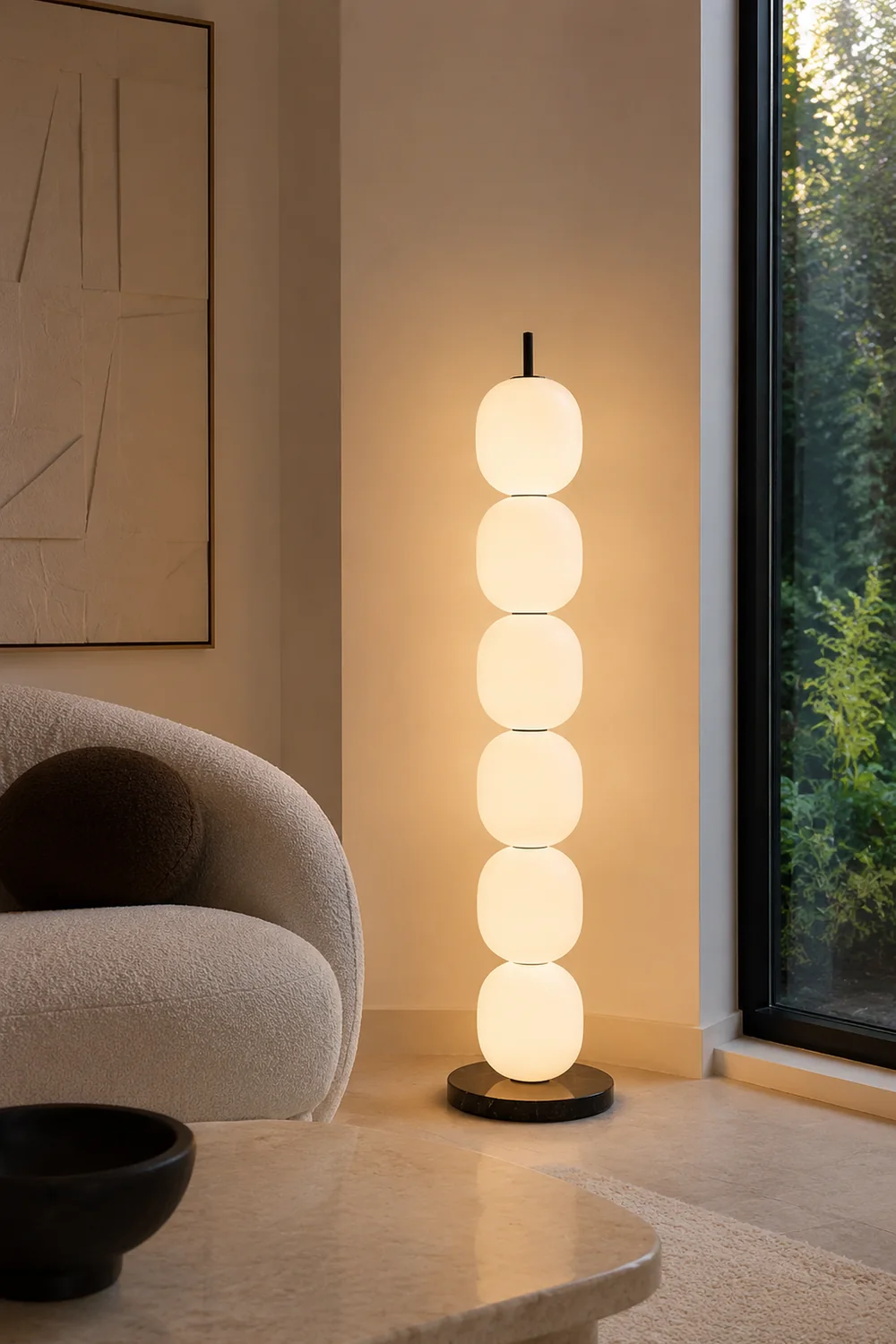 Valentina Modern Lantern Glass Floor Lamp, White, Living Room - Lumpaz