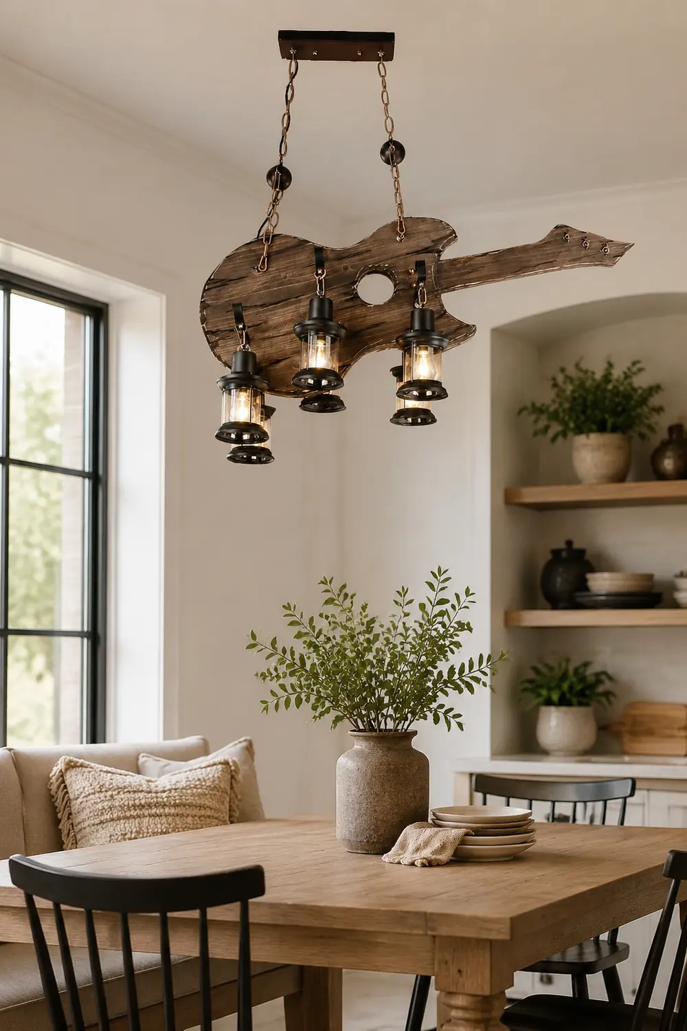 Austin Farmhouse 6 Lantern Guitar Wood/Metal Pendant Light - Lumpaz