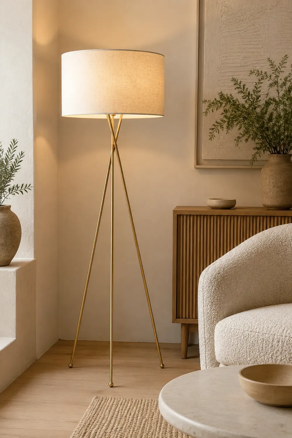 Baines Modern Tripod Floor & Table Lamp, Fabric - Lumpaz