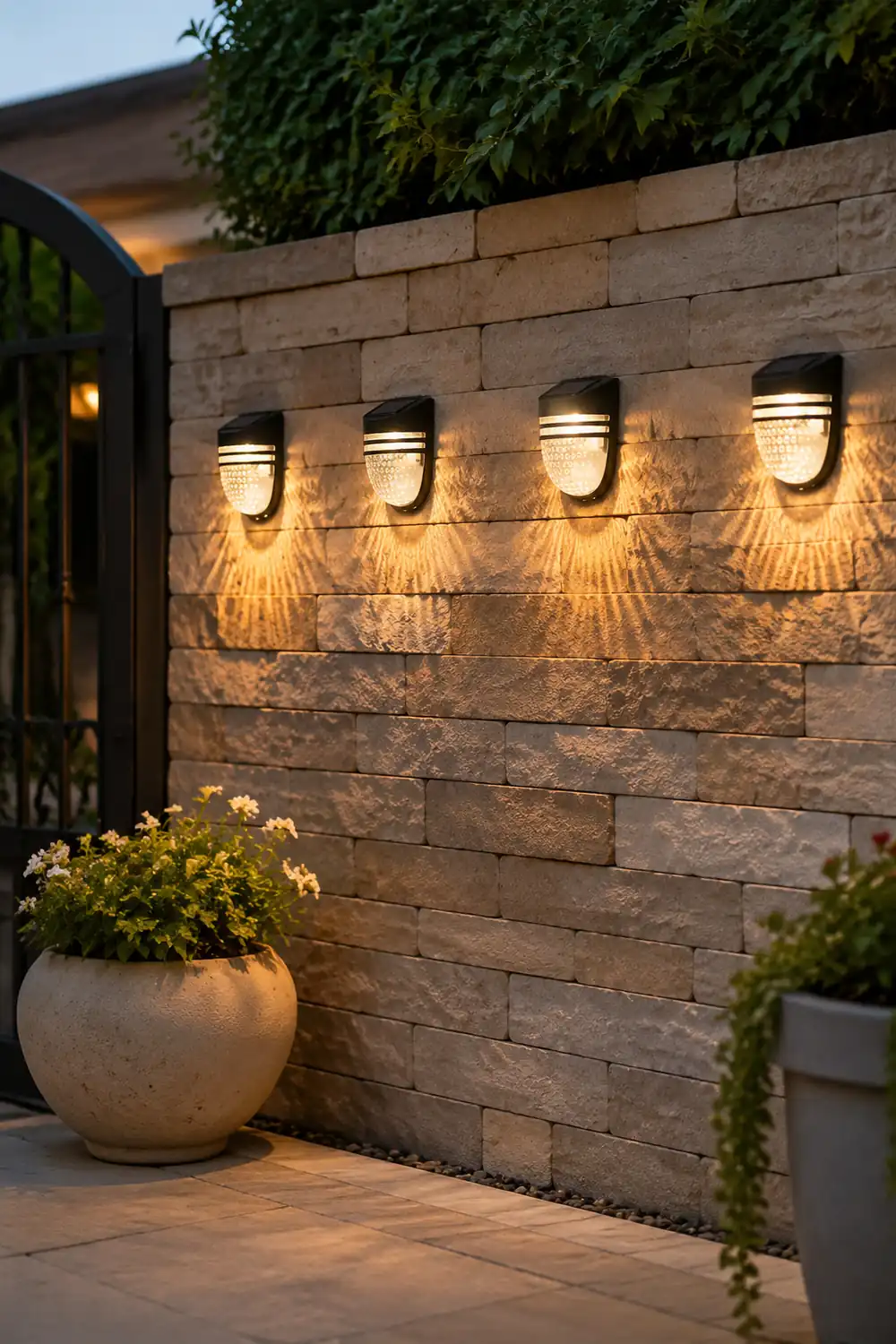 Modern Solar-Powered Black Wall Fence Lights, 4-Pack复制 - Lumpaz