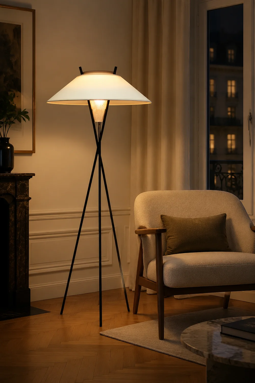 Carins Modern Tripod Metal/Fabric Floor Lamp, White - Lumpaz