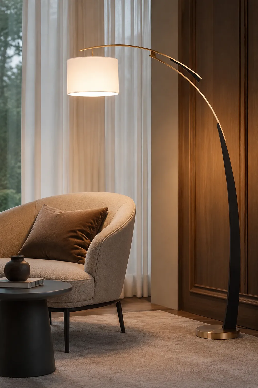 Salgado Floor Lamp 3 Color Temperature Switchable, Artificial Fabric/Metal - Lumpaz