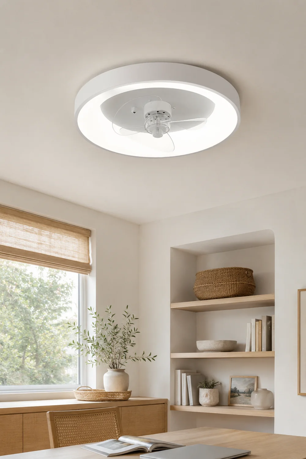 Quinn White Ceiling Fan with Light, Study/Bedroom - Lumpaz