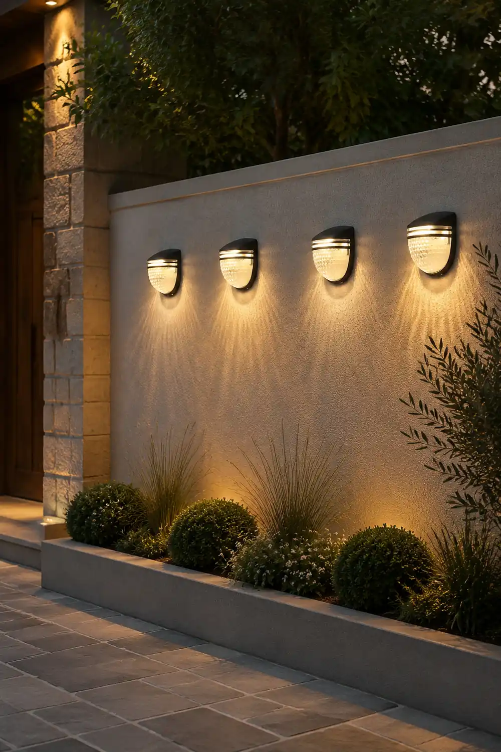 Modern Solar-Powered Black Wall Fence Lights, 4-Pack - Lumpaz