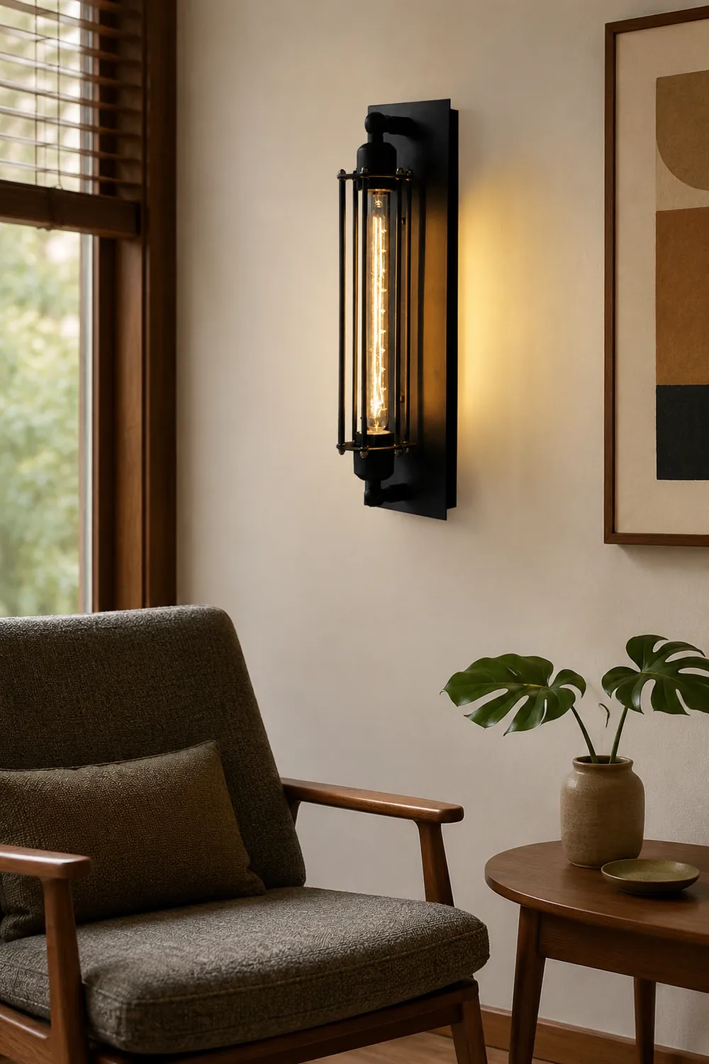 Orr Industial Rectangular Metal/Glass Wall Lamp, Black - Lumpaz