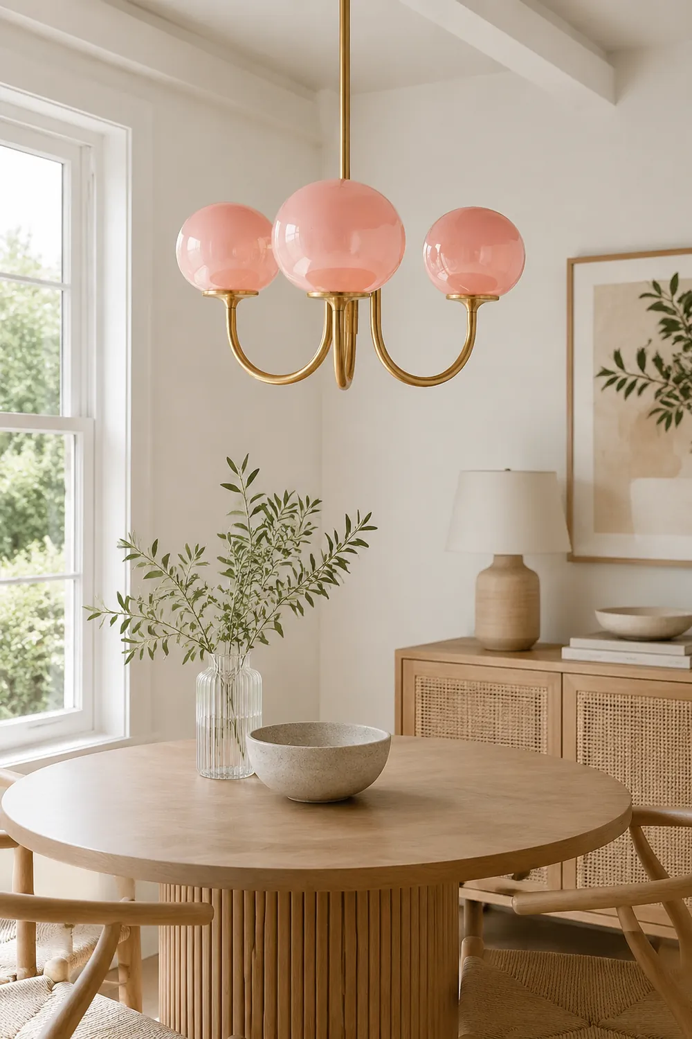 Hailie Retro Art Deco Globe Chandelier, White/Pink/Beige - Lumpaz