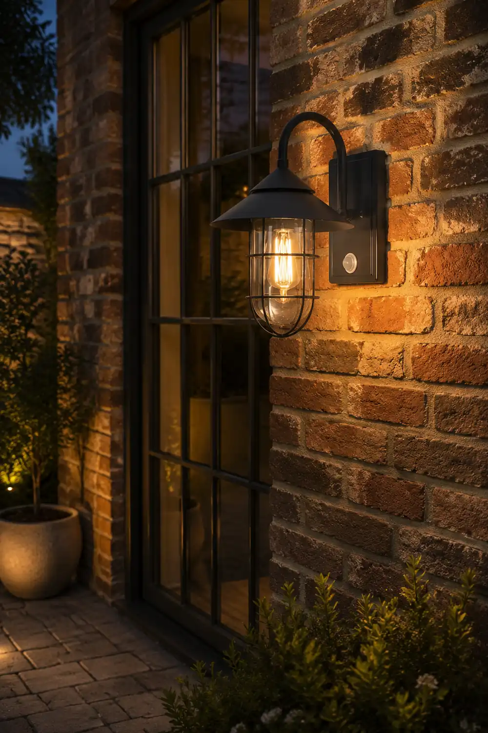 Retro Round Iron Glass Waterproof Motion Sensor Black Outdoor Wall Lights - Lumpaz