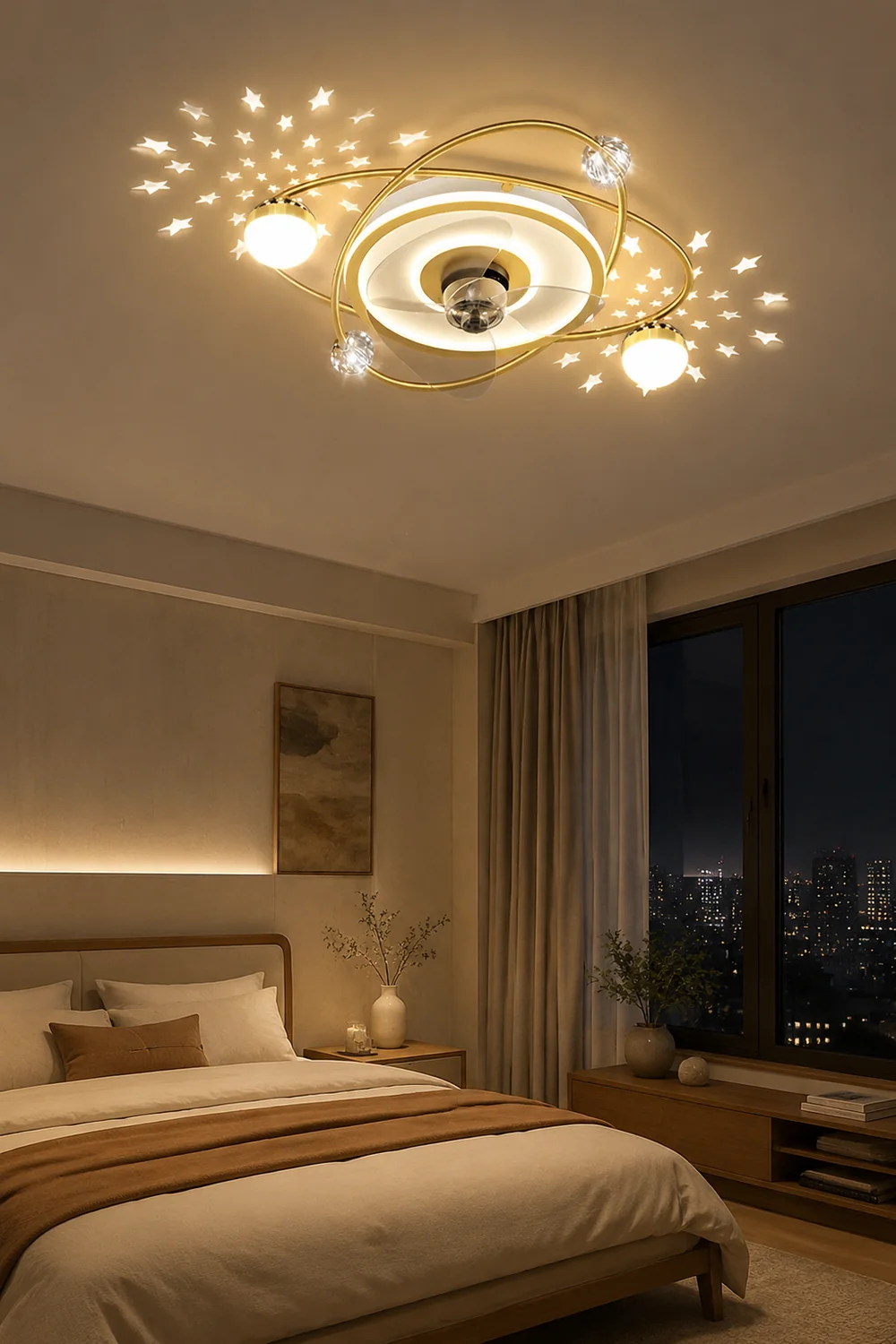 Minori 3-Blade Starry Ceiling Fan with Light, 2 Color, L 21" - Lumpaz